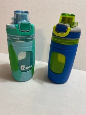 Bubba Kids Water Bottles Lot of 2 Flip Top Blue Green Teal Reusable